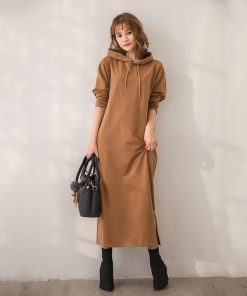 マキシ | パーカーワンピース 春 ライトスウェット ロングワンピース ロングパーカー ミモレ丈 長袖 レディース サイドポケット フード付き 大人 無地 通学通勤 可愛い