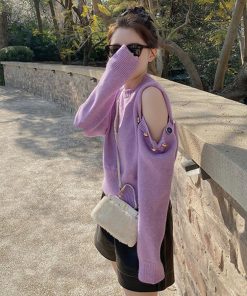 ニット・セーター | レディース カジュアル 肩開き オフショルダーニット トップス 肩出し ニットセーター プルオーバー 長袖 ショット丈