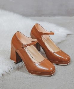 パンプス | ストラップレディース 厚底 スクエアトゥ チャンキーヒール ストラップ 太ヒール ハイヒール 厚底シューズ 25cm 靴 黒