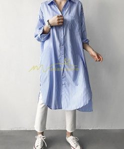 ミディアム | シャツ レディース シャツワンピース ロングシャツ 長袖 薄手 ポリエステル 秋 夏