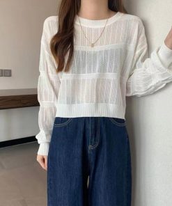 透かし編みトップス | 透かし編み 長袖ニットトップス 韓国風