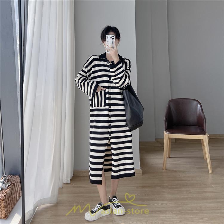 ニットワンピース | ワンピース 秋 秋服 レディース ニット ロングワンピース ロング 長袖 大きいサイズ ゆったり ボーダー柄 スリット お出かけ 部屋着 休日 韓国風 カジュアル