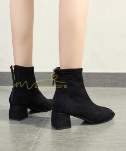 ショートブーツ | ブーティー ブーツ レディース シューズ 靴 太ヒール チャンキーヒール スエードブーツ くつ 後ろファスナー 美脚 春秋冬 大人 黒靴 スエード調