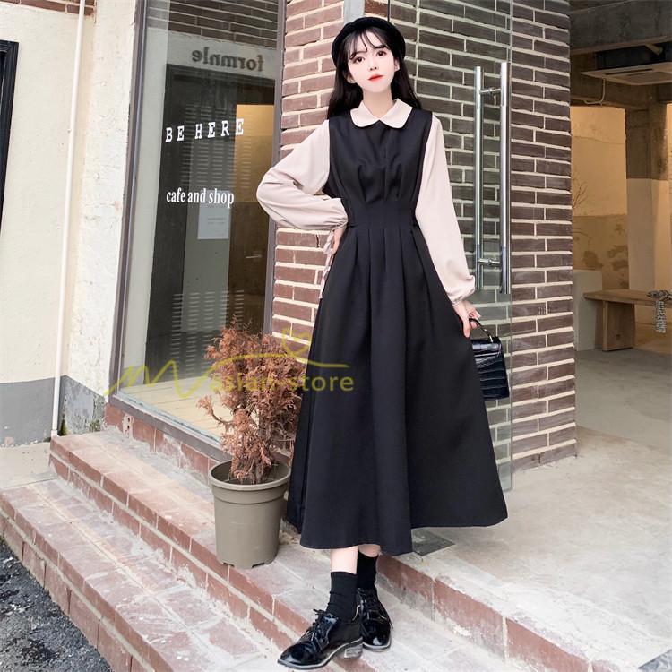 マキシ | ドッキングワンピース レイヤード風ワンピース ロングワンピース Aラインワンピース フェイク 切り替え 秋 レディース 30代40代50代 長袖ワンピ ワンピ