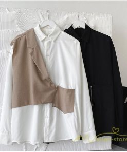 シャツ | メンズ トップス 長袖カジュアルフェイク レイヤード 重ね着風 白ビジネス 秋 秋服 20代 40代 おしゃれ 30代 50代 黒