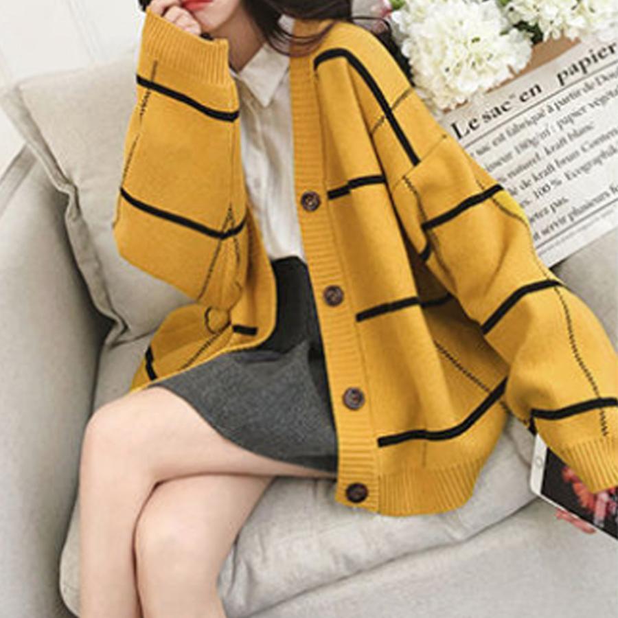 ニット・セーター | ニットカーディガン BIGチェック柄 韓国風