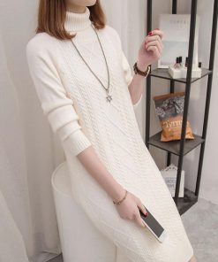 ワンピース | ロング長袖 レディース ケーブルニット タートルネック 厚手 ざっくり ニット