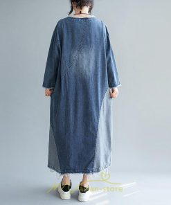 デニムワンピース | ワンピース レディース カジュアル 人気 デニム ロング丈 切り替え 長袖 レトロ風 体型カバー 着痩せ 大きいサイズ 20代30代40代50代 マタニティ 秋 春 夏