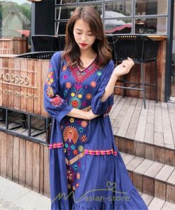 マキシ | ワンピ ワンピース ロング丈 七分袖 レディース 大人 おしゃれ きれいめ お出かけ 大人可愛い 白 青 赤 春夏秋 旅行 20代30代40代 民族風 オレンジ 海