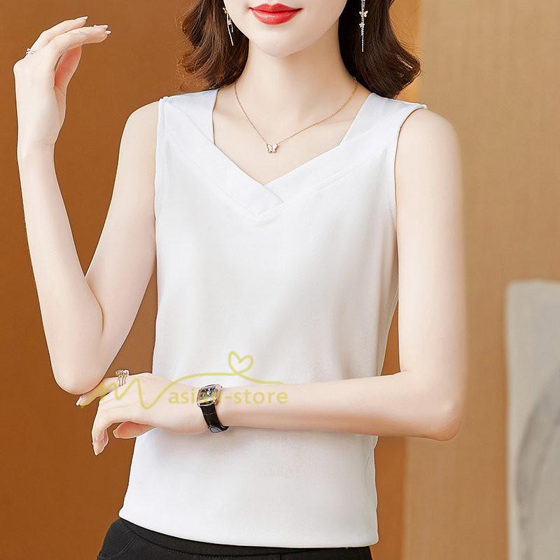 キャミソール タンクトップ | トップス タンクトップ レディース ノースリーブ Vネック Vネックタンク コットン 20代30代40代50代 ママ 母 快適 お出かけ カシュクール インナー カジュアル