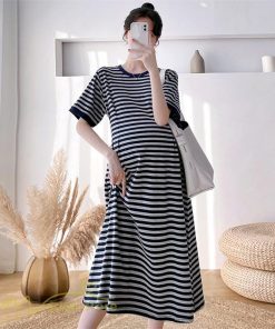 ワンピース | マタニティレディース ストライプ 着痩せ ゆる妊婦服 夏 サマーママ着 大きいサイズ 産前産後 上品 シンプル 大きいサイズ