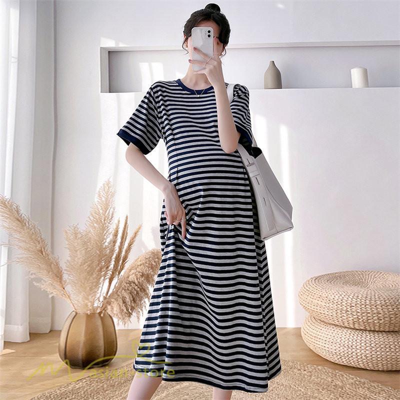 ワンピース | マタニティレディース ストライプ 着痩せ ゆる妊婦服 夏 サマーママ着 大きいサイズ 産前産後 上品 シンプル 大きいサイズ