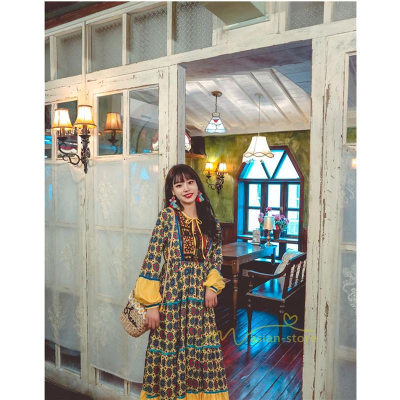 マキシ | ワンピース レディース 春夏 マキシワンピース 長袖ワンピース 綿麻 無地 Aライン フレアワンピース ハイウェスト エスニック ボヘミア風 ロング リゾート