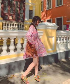 ミニ丈 | ワンピース レディース 春 夏 長袖 膝上 ショート 民族風 花柄 エスニック ボヘミアン 高品質 海外旅行 海デート 着痩せ Vネック レトロ リゾート カジュアル