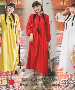 マキシ | ワンピース 夏秋 長袖 レディース ワンピ ロング 美シルエット ロングワンピ―ス 大人 花柄 刺繍 エスニック風 リゾート 綿麻 お出かけ リネン コットン 旅行