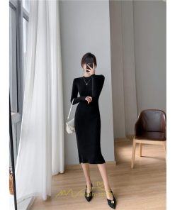 ニットワンピース | タイト ワンピース ニット レディース 秋冬 ワンピース 結婚式 ミモレ丈 ロング丈 着痩せ 通勤 上品 オフィス 高級感 おしゃれ 暖か
