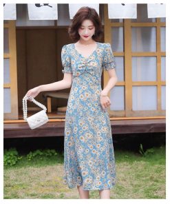 マキシ | ワンピース レディース 着痩せ Vネック カジュアル 花柄 サマーワンピース きれいめ 裾口スリット 日常感 Vネック 膝丈 夏新作 40代 きれいめ 半袖 30代 20代