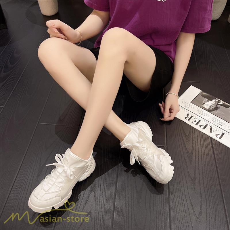 スニーカー | インソール レディース ダッドスポーツシューズ 靴 厚底 レースアップ 無地 履きやすい ハイカット 可愛い 脚長効果 歩きやすい 新作