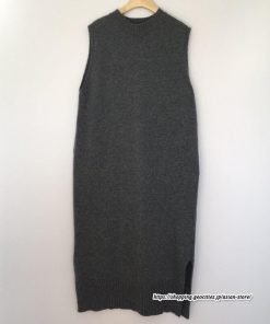ベスト | ニットベストワンピース ロングレディース ベストワンピース ロングワンピース ニットワンピース ノースリーブ 袖なし サイドスリット入れ 丸首 無地