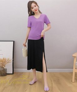 スカート | マタニティ スカートプリーツマタニティロング丈 ミモレ丈 裾口スリット 春 夏 マタニティウェア ウエスト調整 無地 産前産後 着痩せ 上品