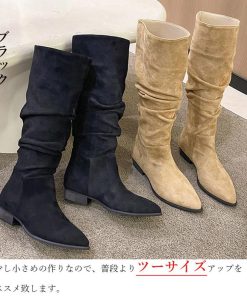 ニーハイブーツ | スエード調 ジョッキーブーツ ローヒール