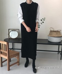 ベスト | ニットベストワンピース ロングレディース ベストワンピース ロングワンピース ニットワンピース ノースリーブ 袖なし サイドスリット入れ 丸首 無地