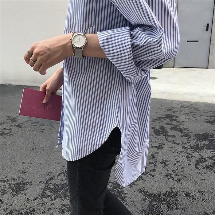 シャツ・ブラウス | レディースシャツ ロングシャツ 春物 長袖 夏服 羽織り ストライプ カジュアルシャツ スリム 大人 オフィス OL ブラウス シャツ トップス 体型カバー 可愛い