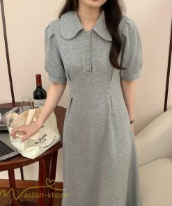 マキシ | ワンピース レディース 半袖 シャツワンピース ロングワンピース 無地 半袖ワンピース シンプル 春 夏 秋 グレー かわいい ブラック フリーサイズ 2色