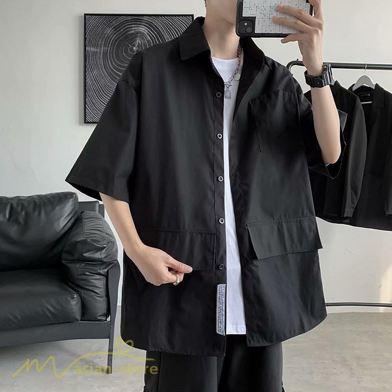 シャツ | メンズ 半袖 トップス ワイドTゆったり 無地 ライトアウター 着回し 夏新作 コーデ 白黒細身 通勤通学 XXL 日常感 大きいサイズ