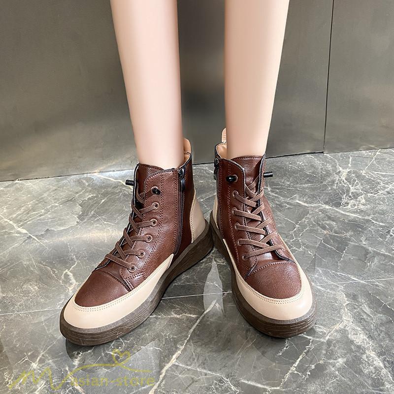 ショートブーツ | レディース ブーティー 太ヒール ブーツ ショートヒール カジュアル レースアップ 厚底 歩きやすい 厚底ブーツ コスプレ靴 編み上げブーツ
