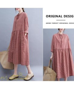 ミディアム | ワンピース ゆるワンピース レディース チェック柄 ゆったり 秋コーデ 着痩せ 体型カバー 可愛い 長袖ワンピース 大きいサイズ ポケット ひざ丈