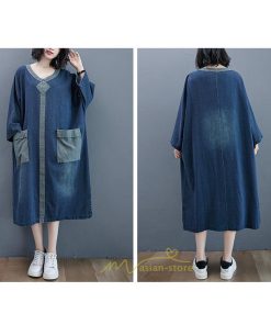 デニムワンピース | ワンピース 長袖 シャツワンピース デニムシャツ 無地 Aラインワンピ スリム 可愛い スリット ロングワンピ ワンピ ポケット 20代30代40代