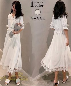 ミディアム | Aラインワンピース レディース ワンピース 着痩せ 上品 半袖 通勤 通学 おしゃれ サマーワンピース 春 夏 上品 レース 30代 20代 通学 40代 Aライン 通勤