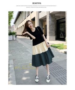 ミディアム | フレアワンピース 半袖 夏物 レディース ロングワンピース ミモレ丈 ギャザー Aラインワンピース 揺れる 大人 切り替え 20代30代 可愛い