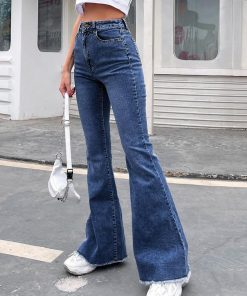 デニム | フレアパンツ 裾フリンジ 美脚