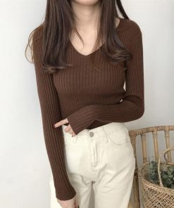 ニット・セーター | Vネック リブニット きれいめ ニット タイト シンプル おしゃれ レディース トップス 長袖