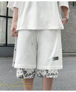 ハーフパンツ ショート | ハーフパンツ メンズ ショート丈 新作 夏コーデ おしゃれ 重ね着 レイヤード風 白 黒 日常感 カジュアル 運動着 ワイドパンツ ゆったり スウェットパンツ 着回し