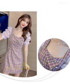 ミディアム | 半袖ワンピース 夏服 レディース 膝上丈 Aライン セクシー 可愛い スリム ワンピース おしゃれ パープル