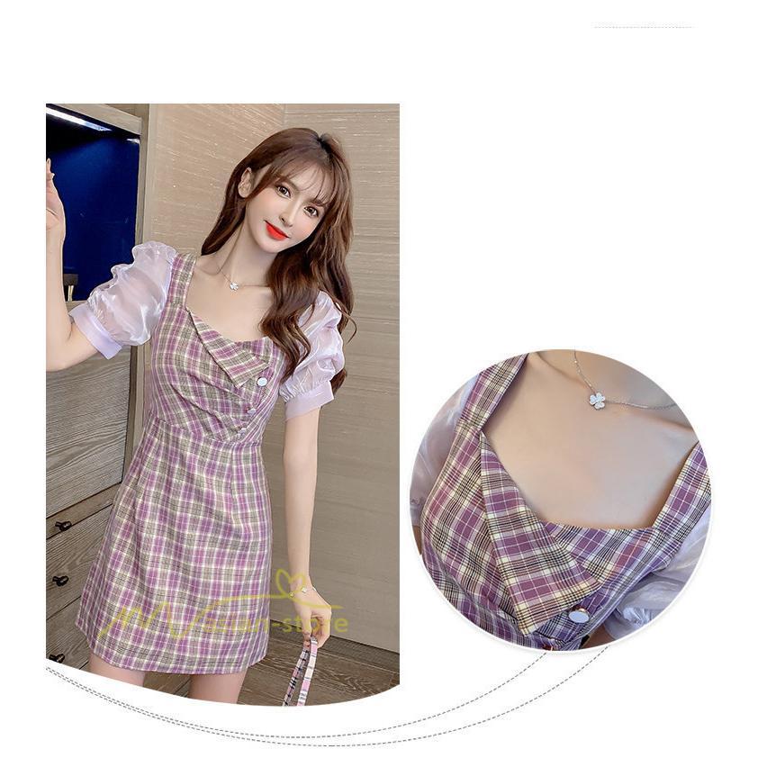 ミディアム | 半袖ワンピース 夏服 レディース 膝上丈 Aライン セクシー 可愛い スリム ワンピース おしゃれ パープル