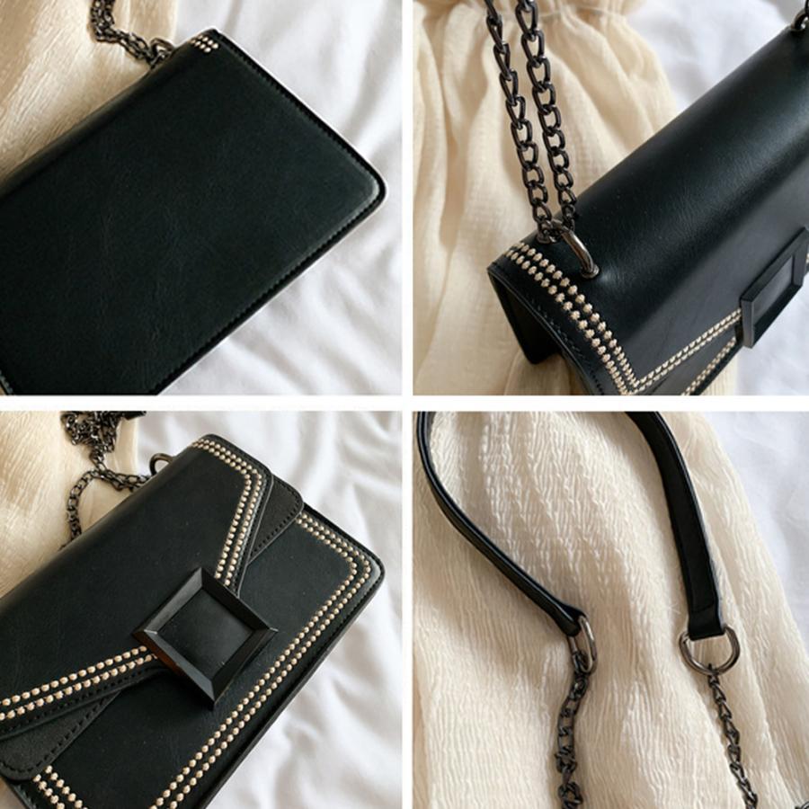ショルダーバッグ | スクエアバッグ かばんブラック 肩掛け チェーンバッグ 斜めがけ ミニレディース 小さめ レザー 大人