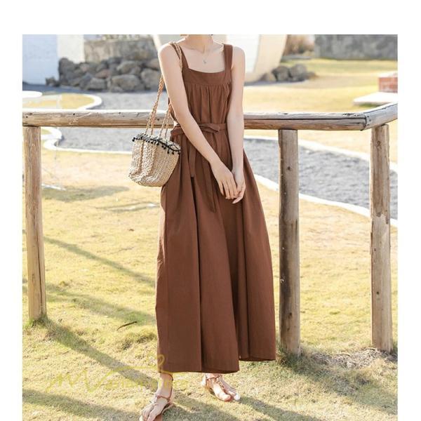 ノースリーブ | サロペット レディース 無地 着痩せ キャミサロペット 可愛い 20代 30代 カジュアル 春 夏 秋 韓国風 ゆったり パンツ コーデ プルオーバー