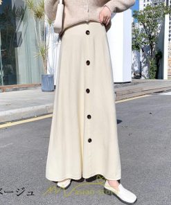 スカート | Aラインレディース マキシロング マキシ プ 着痩せ 秋冬 お呼ばれ トレンド お出かけ 通勤 リゾート 通学 ウェストゴム　ニット