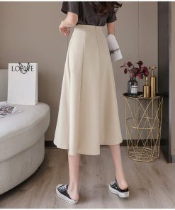 スカート | ミモレフレアAライン無地 エレガント 大きいサイズ 裾広い ハイウエスト 着痩せ 裏地付き 後ろファスナー レディース 通学通勤 体型カバー
