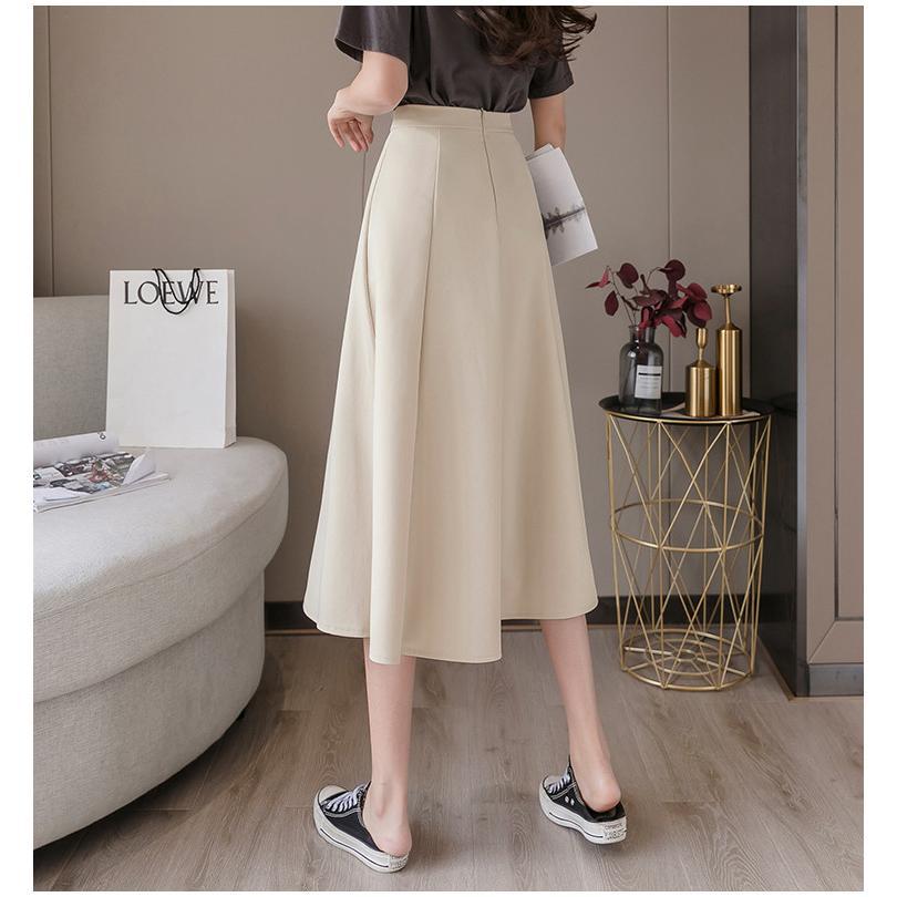 スカート | ミモレフレアAライン無地 エレガント 大きいサイズ 裾広い ハイウエスト 着痩せ 裏地付き 後ろファスナー レディース 通学通勤 体型カバー