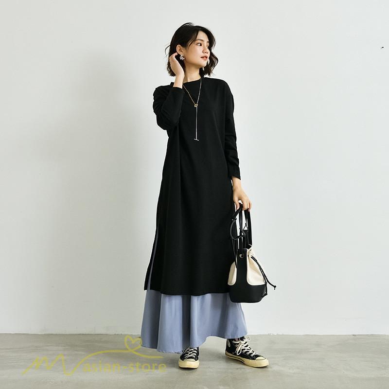 セットアップ | ワンピース 秋スカート レディース 秋物 ロングワンピース ロングスカート フリーサイズ 2点セット 着回し ウエストゴム 可愛い ゆったり 無地