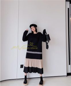 マキシ | スウェットワンピース ロングワンピース スウェット プリーツ裾 切り替え ゆったり 体型カバー 大きいサイズ 50代 かわいい 秋冬 大人 20代30代