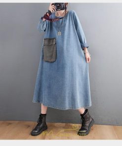 デニムワンピース | ワンピース デニム レディース 40代 ロング チュニック 長袖 ゆったり 大きいサイズ 体型カバー マタニティ お出かけ ポケット 秋 春