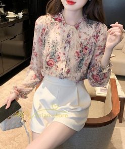 シャツ・ブラウス | ブラウス レディース きれいめ 40代 春夏秋新作 オシャレシフォンブラウス 花柄シャツ 長袖トップス 大人 通勤OL リボン付き シャツ30代 ゆったり 50代 上品