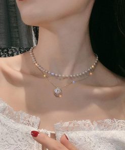 ネックレス | 2連 チョーカーレディース ショート チェーンフェイクパールアクセサリー おしゃれ ゴールド