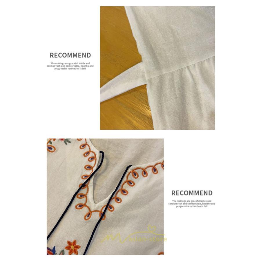 マキシ | ロングワンピース 長袖 花柄 フレア エスニック風 民族風 レトロ調 刺繍 綿麻 リゾート 旅行 レジャー お出かけ 外出 華奢魅せ 着痩せ 女子会 Vネック 同窓会